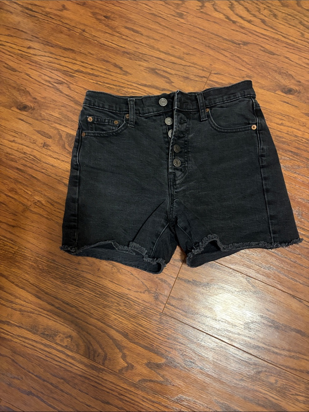 GAP Black High-Rise Button-Fly Denim Shorts